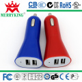 Dual USB Port Car Charger for in-Car Use, with 12-24V Input/5V, 2.4A Output